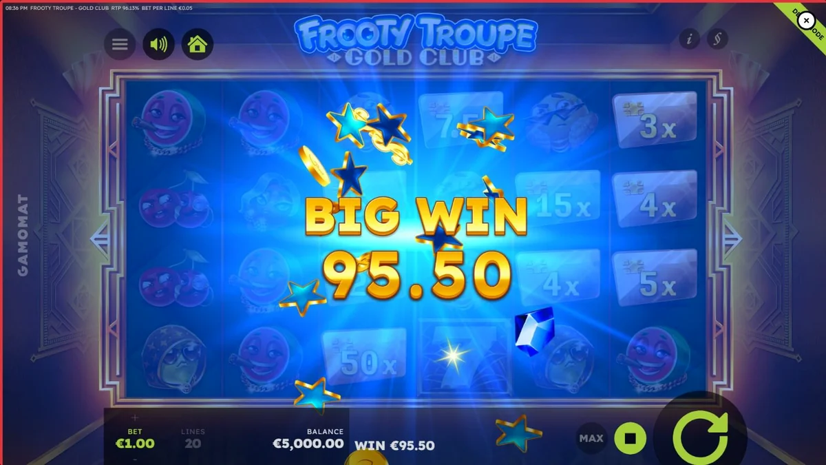 Tampilan visual mewah dari slot Frooty Troupe – Gold Club dengan nuansa emas dan hitam