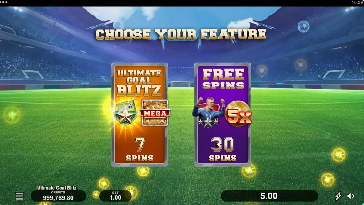 Tampilan visual lapangan sepak bola dalam slot Ultimate Goal Blitz