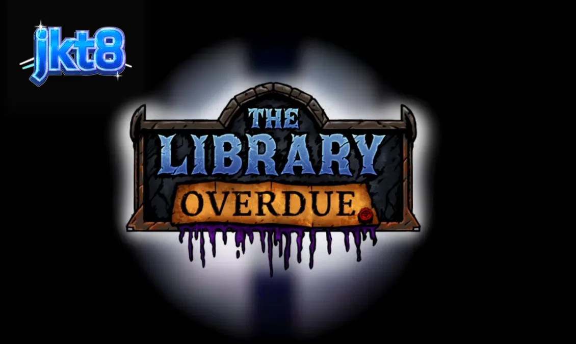 Tampilan visual slot The Library Overdue dengan tema gothic dan misterius
